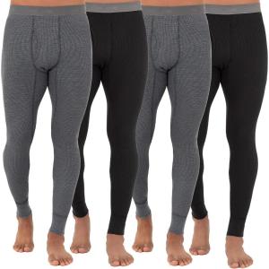 Fruit of the Loom Mens Recycled Premium Waffle Thermal Underwear Long Johns Bottom (1, 2, 3, and 4 Packs)(Black/Greystone Heather 4 Pack)