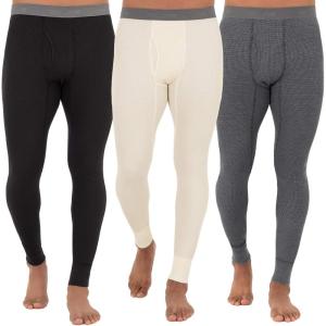Fruit of the Loom Mens Recycled Premium Waffle Thermal Underwear Long Johns Bottom (1, 2, 3, and 4 Packs)(Black/Greystone Heather/Natural)
