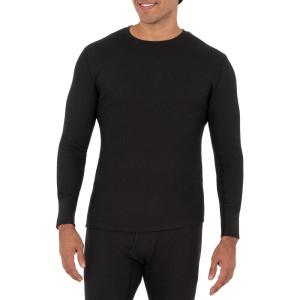 Fruit of the Loom Men’s Recycled Waffle Thermal Underwear Crew Top (1 and 2 Packs)(Black)
