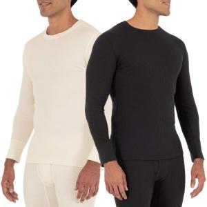 Fruit of the Loom Men’s Recycled Waffle Thermal Underwear Crew Top (1 and 2 Packs)(Black/Natural)