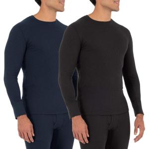Fruit of the Loom Men’s Recycled Waffle Thermal Underwear Crew Top (1 and 2 Packs)(Black/Navy)