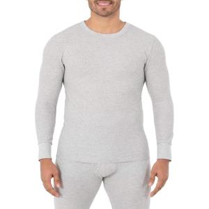 Fruit of the Loom Men’s Recycled Waffle Thermal Underwear Crew Top (1 and 2 Packs)(Grey)