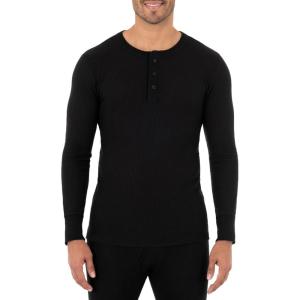 Fruit of the Loom Mens Recycled Waffle Thermal Underwear Henley Top (1 and 2 Packs)(Black)