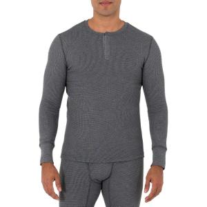 Fruit of the Loom Mens Recycled Waffle Thermal Underwear Henley Top (1 and 2 Packs)(Greystone Heather)