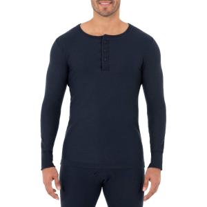 Fruit of the Loom Mens Recycled Waffle Thermal Underwear Henley Top (1 and 2 Packs)(Navy)