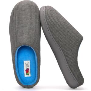 Fruit of the Loom Men’s Ribbed Jersey Clog Slippers – Memory Foam Sole – Indoor/Outdoor, Pantuflas Machine Washable(Grey)