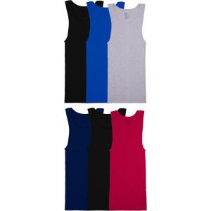 Fruit of the Loom Men’s Sleeveless Tag Free Moisture Wicking Tank A-Shirt(6 Pack – Assorted Colors)