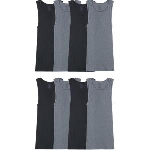 Fruit of the Loom Men’s Sleeveless Tag Free Moisture Wicking Tank A-Shirt(8 Pack – Black/Grey)