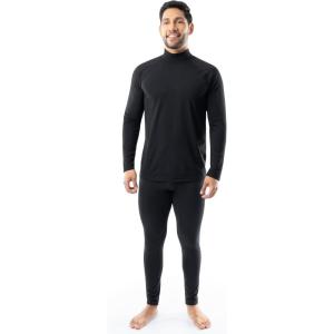 Fruit of the Loom Men’s Sueded Jersey Mock Neck Thermal Underwear Base Layer Set(Black)