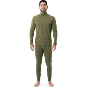 Fruit of the Loom Men’s Sueded Jersey Mock Neck Thermal Underwear Base Layer Set(Burnt Olive)