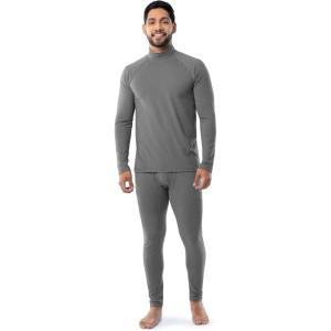 Fruit of the Loom Men’s Sueded Jersey Mock Neck Thermal Underwear Base Layer Set(Grey)