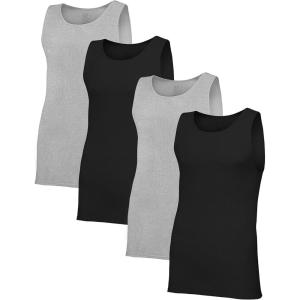 Fruit of the Loom Mens Tag-Free Cotton Undershirts(Regular – Tank – 4 Pack Black/Grey)