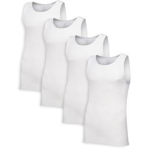 Fruit of the Loom Mens Tag-Free Cotton Undershirts(Regular – Tank – 4 Pack White)