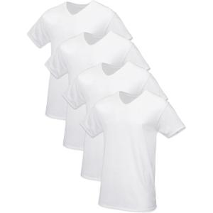 Fruit of the Loom Mens Tag-Free Cotton Undershirts(Regular – V-neck – 4 Pack White)