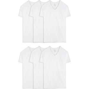 Fruit of the Loom Men’s V-Neck Undershirts, Moisture Wicking & Tag Free, Also Available in Tall Sizes(Tall Man – White – 6 Pack)
