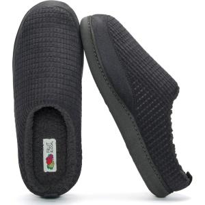 Fruit of the Loom Men’s Waffle Clog Slippers – Fleece, Memory Foam Sole – Indoor/Outdoor, Pantuflas Machine Washable(Charc)