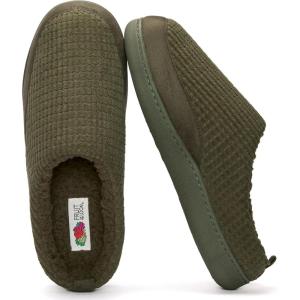 Fruit of the Loom Men’s Waffle Clog Slippers – Fleece, Memory Foam Sole – Indoor/Outdoor, Pantuflas Machine Washable(Olive)