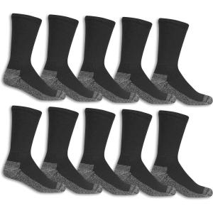 Fruit of the Loom Men’s Work Gear Cushioned Crew Socks 10 Pair(Black)
