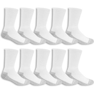 Fruit of the Loom Men’s Work Gear Cushioned Crew Socks 10 Pair(White)