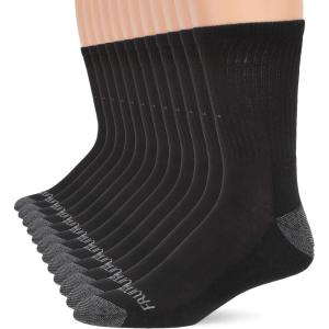 Fruit of the Loom Men’s Workgear Durable Crew Socks with Arch Support(Black/Grey)