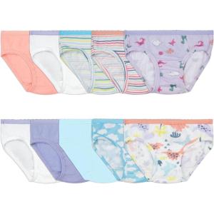 Fruit of the Loom Toddler Girls’ Tag-free Cotton Underwear(Hipster- 10 Pack – Assorted Colors)