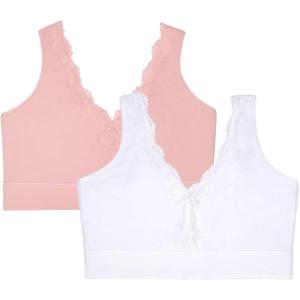 Fruit of the Loom Women’s 2-Pack Full Coverage Wireless Cotton Bra – Soft & Everyday Comfort(Blushing Rose/White)