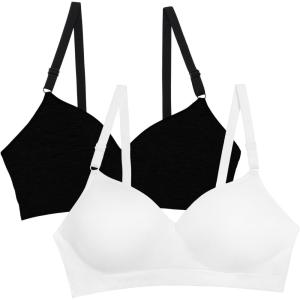 Fruit of the Loom Women’s 2-Pack Seamless Wire-Free Push-Up Bra – Soft, Comfortable & Supportive(Black Hue/White 2-pack)