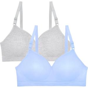 Fruit of the Loom Women’s 2-Pack Seamless Wire-Free Push-Up Bra – Soft, Comfortable & Supportive(Deja Blue/Grey Heather)