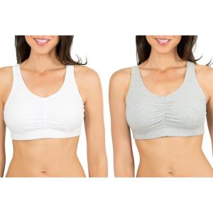 Fruit of the Loom Women’s 2-Pack Shirred Front Sport Bra – Removable Pads for Customizable Support(White/Heather Grey)