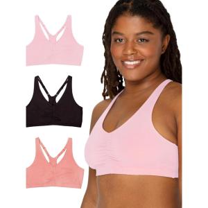 Fruit of the Loom Women’s Adjustable Shirred Front Racerback Sports Bra, Multi Pack Options(Desert Dusk/Black/Blushing Rose)