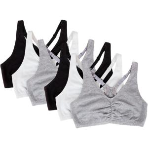 Fruit of the Loom Women’s Adjustable Shirred Front Racerback Sports Bra, Multi Pack Options(Heather Grey/ White/ Black)