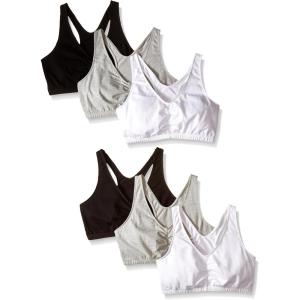 Fruit of the Loom Women’s Adjustable Shirred Front Racerback Sports Bra, Multi Pack Options(White/Heather Grey/Black Hue/White/Heather Grey/Black Hue 6-pack)