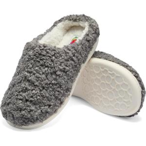 Fruit of the Loom Women’s Berber Slippers – Fuzzy Memory Foam, Lightweight Clog, Indoor/Outdoor, Zapatillas de Mujer(Grey)