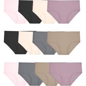 Fruit of the Loom Women’s Beyondsoft Panties(Cotton Stretch – 12 Pack – Pink/Black/Tan)