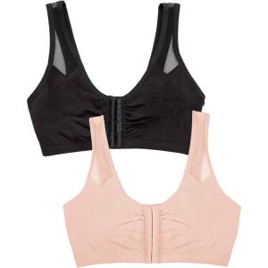 Fruit of the Loom Women’s Comfort Front Close Sport Bra with Mesh Straps(Black Hue/Sand)