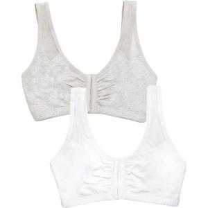 Fruit of the Loom Women’s Comfort Front Close Sport Bra with Mesh Straps(Heather Grey/White)