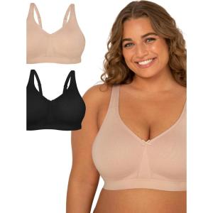 Fruit of the Loom Women’s Fit for Me Collection: Plus-Size Wireless Bra – Soft Cotton Comfort & Support(Sand/Black Hue)