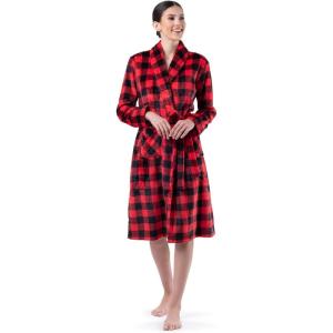 Fruit of the Loom Womens Fleece Robe(Buffalo Check)