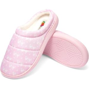 Fruit of the Loom Womens Memory Foam Slippers, Retro Ditsy Floral Cute Fluffy Slippers for Girls, Comfy Plush Lined, Gifts for Girls(Blush)