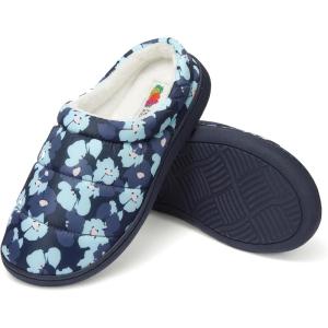 Fruit of the Loom Womens Memory Foam Slippers, Retro Ditsy Floral Cute Fluffy Slippers for Girls, Comfy Plush Lined, Gifts for Girls(Navy)