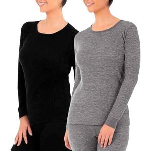Fruit of the Loom Womens Micro Waffle Premium Thermal Underwear Tee Shirt(Black/Smoke Heather)