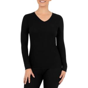 Fruit of the Loom Womens Micro Waffle Thermal V-Neck(Black)
