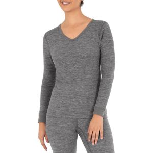 Fruit of the Loom Womens Micro Waffle Thermal V-Neck(Smoke Heather)