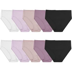 Fruit of the Loom Women’s Microfiber Underwear, Lightweight & Sleek, Available in Plus Size(Plus Size Hi Cut – 10 Pack – Black/White/Purple)
