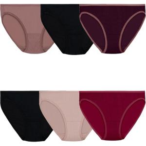 Fruit of the Loom Women’s Microfiber Underwear, Lightweight & Sleek, Available in Plus Size(Ribbed Bikini – 6 Pack – Colors May Vary)