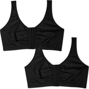 Fruit of the Loom Women’s Multi-Pack Front Closure Cotton Bra(Black Hue/Black Hue)