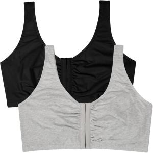 Fruit of the Loom Women’s Multi-Pack Front Closure Cotton Bra(Black Hue/Heather Grey 2-pack)