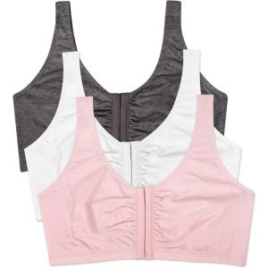 Fruit of the Loom Women’s Multi-Pack Front Closure Cotton Bra(Blushing Rose/Charcoal/White 3-pack)