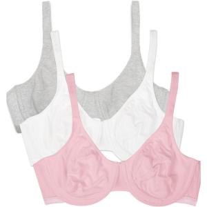 Fruit of the Loom Women’s Multi-Pack Unlined Underwire Cotton Bra(Bittersweet Pink/Wht/Grey Hthr)