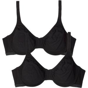 Fruit of the Loom Women’s Multi-Pack Unlined Underwire Cotton Bra(Black Hue/Black Hue)